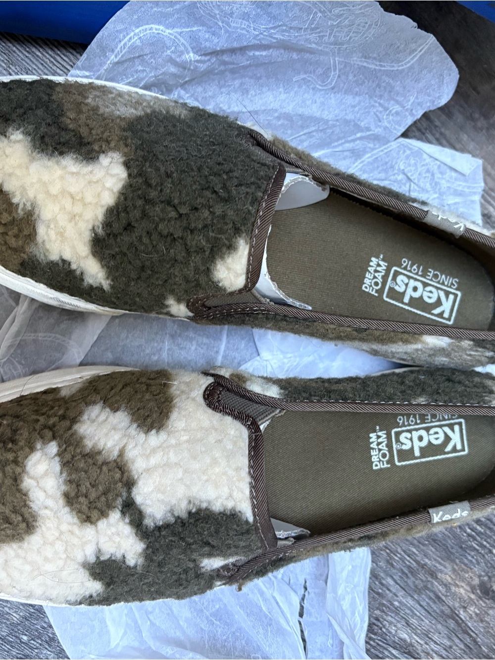 Keds Cozy Slip-On Shoes in Olive & Cream